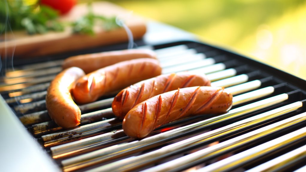 grilling bratwurst on gas