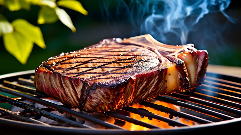 searing steak on grill
