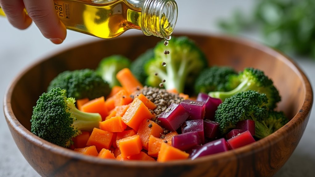 toss vegetables with oil