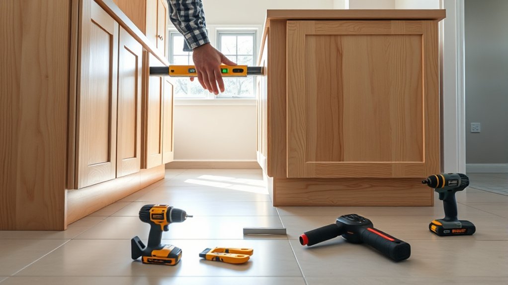 align and secure base cabinets