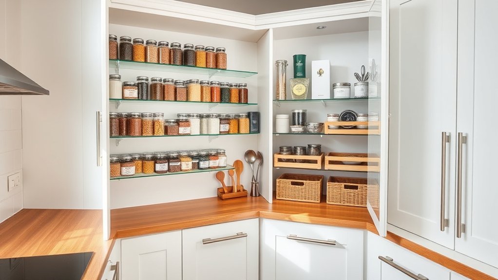 efficient corner cabinet organization