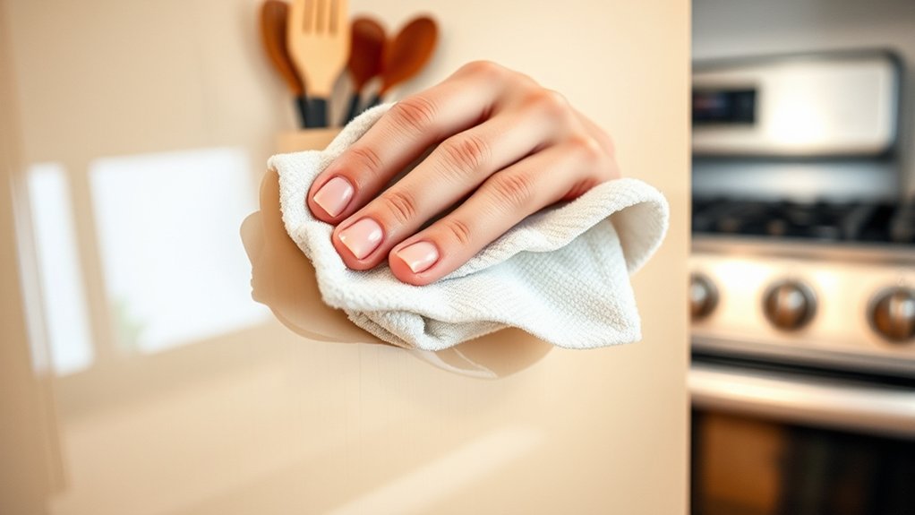 grease adheres to cabinets